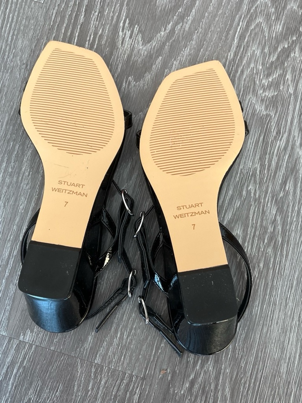 NEW Stuart Weitzman Black Patent Slingback Wedge Sandals - Picture 3 of 4